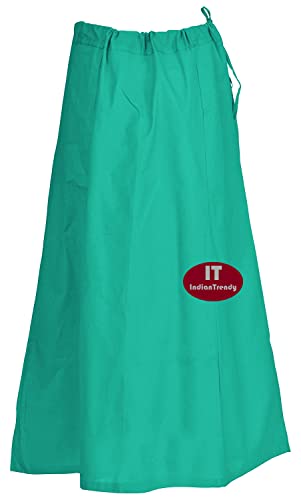 Indian Trendy Sari Petticoat Cotton Stitched Adjustable Waist Saree Underskirt Lining Skirt - Plus Size - Turquoise