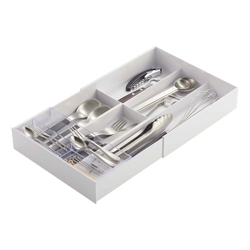 YAMAZAKI Home Tower Expandable Cutlery Drawer Organizer - Kitchen Silverware Utensil Storage Tray - Abs Plastic