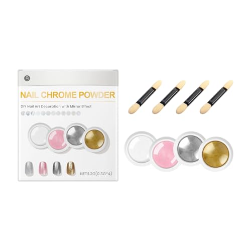 Poudre chromée pour ongles durable manucure à domicile anti écaillage 4 pièces