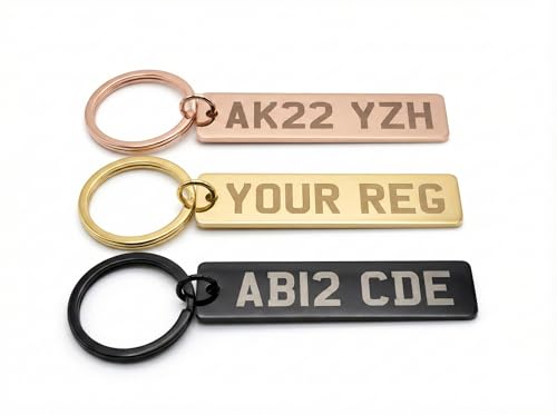 Personalised Number Plate Keyring Stainless Steel Custom License Plate Keychain Engraved Car Reg Name or Date Luxury New Driver Gift Birthday Car Enthusiast (Gold Rose Gold Black