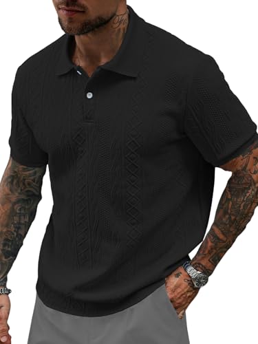 Image of GRECIILOOKS Textured Polo T-Shirt for Men | Premium Jacquard Collared Cotton Blend Polo | Smart Casual & Formal t Shirt for Men | Stylish t Shirt for Mens for Office, Party & Everyday