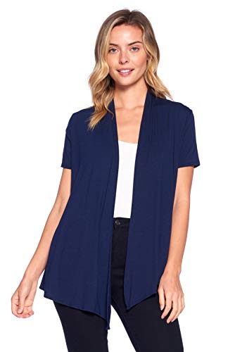 12 Ami Basic Solid Short Sleeve Open Front Cardigan Navy Large
