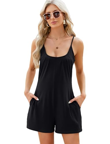 CCAIPU Damen Sommer Jumpsuit Lässig Ärmellos Jumpsuit Lose Verstellbare Spaghetti Strampler Stretchy Shorts Sommer Jumps...