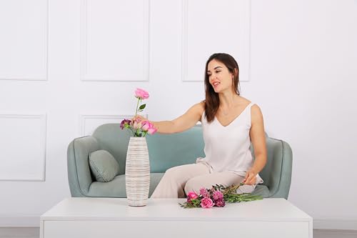 Image of Leewadee - White Wash Floor Vase for Pampas Grass, Large Flower Vase for Home Decor, 13 inches, Resin