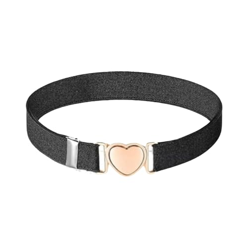 1Pc Black Elastic Waist Belts Girls Belt Adjustable Waist Belts Stretch Belts with Heart Buckle for Pants Jeans Dress