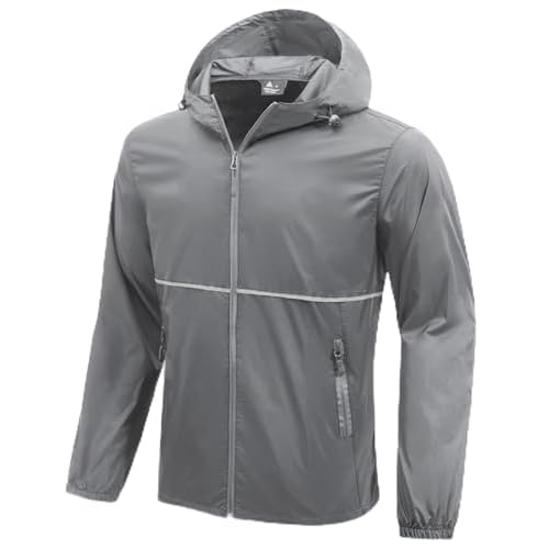 ZITY Men's Rain Jacket Waterproof with Hood Lightweight Windproof Raincoat for Golf Hiking Camping Cycling Medium Grey