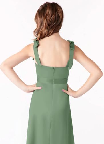 Spaghetti Straps Junior Bridesmaid Dress with Slit Chiffon Flower Girl Dress with Belt Long Formal Dresses for Girls4