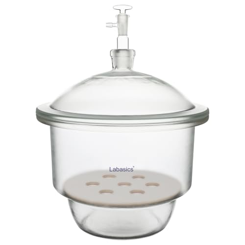 Labasics Glass Vacuum Desiccator, Glass Lab Vacuum Desiccator with Glass Vacuum Valve and Porcelain Plate for Laboratory Research (9.4 Inch)