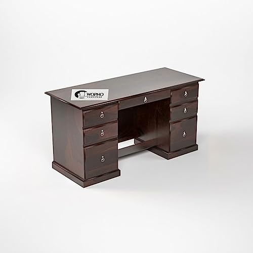 Image of Solid Sheesham Wooden Study Table & Desk with Drawer for Office and Home | Computer Laptop Table | Reading & Writing Desk | Laptop Desk (Walnut)