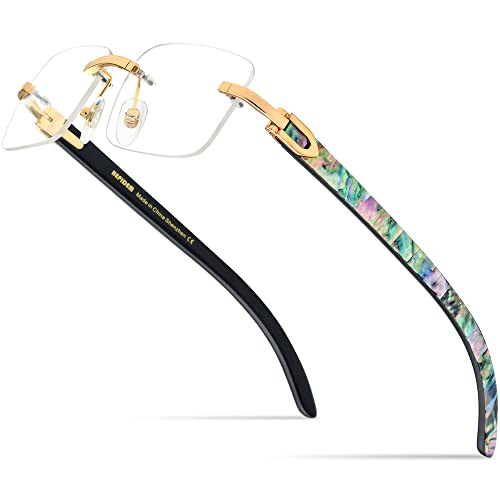 Image of HEPIDEM 100% Really Buffalo Horn Mussel Shell Rimless Eyeglass Frame 908