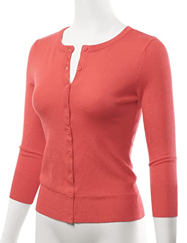 LALABEE Women's 3/4 Sleeve Crewneck Button Down Knit Sweater Cardigan Pink 3XL