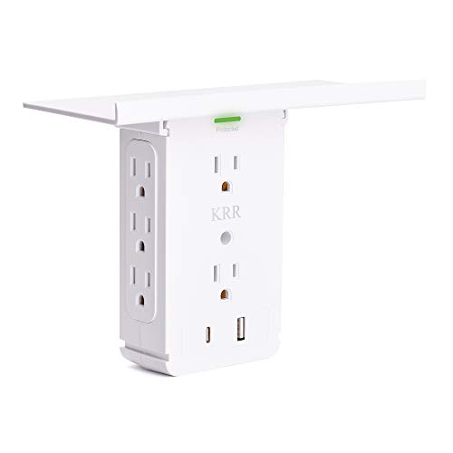KRR Outlet Extender with USB C(5V/3.4A), 8 Electrical Outlet with Shelf, Multi Wall Plug Outlet for Home Kitchen Bedroom,White