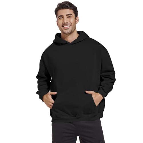 Men's Fleece Basic Solid Color Hoodie Plain Loose Fit Hooded Sweatshirt Trendy Casual Pullover With Pockets2