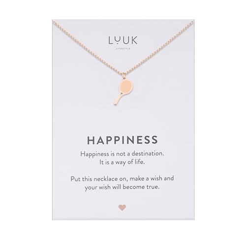LUUK LIFESTYLE Collier moderne en acier inoxydable avec pendentif, longueur réglable 50 cm, bijou cadeau pour la meilleure amie, raquette de tennis, or rose
