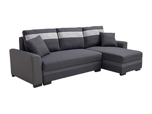 Vente-unique - Canapé d'angle réversible et Convertible en Tissu et Simili Anthracite GIANY II