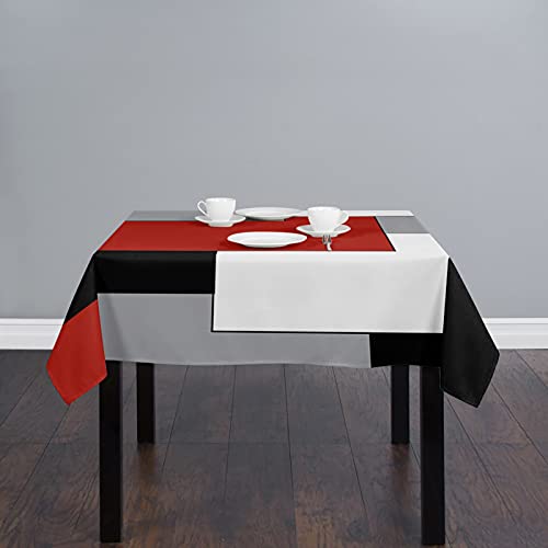 Red Square/Round Table Cloth 54X54In For Dining Table Black And Gray Plaid Abstract Art Mid-Century Anti-Wrinkle Tablecloth Waterproof Kitchen Table Cover For Birthday Party Graduation Party Picnic #TOP2