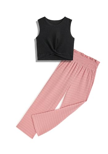 Image of Girls' Clothing Sets Sleeveless Bow Crop Top Wide Leg Linen Pants 2026 Summer Outfits Cute Kids Clothes