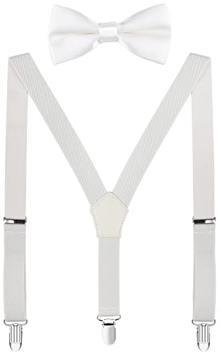 Image of Men's Boys' Bow Tie and Suspenders Set Y Shape Adjustable Elastic