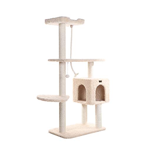 Mueble rascador para gatos de madera y peluche beige 57" miniatura 6