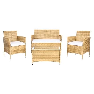 SAFAVIEH Outdoor Collection Bandele Natural/White Cushion 4-Piece Conversation Patio Set PAT7506D