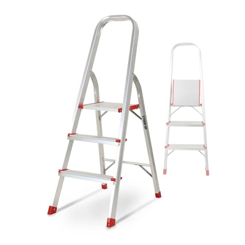 Escabeau à 3 marches BM TOOLS BMT-ESC3-ALU - Haut. de Travail : 59 cm - Prend Peu de Place et se Range Facilement...