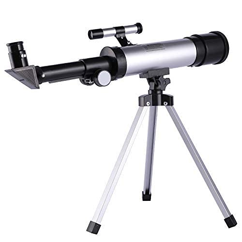 Telescopio astronómico con Zoom Profesional con trípode de Aluminio y buscador de Estrellas Ideal para Principiantes Adultos Niños Adolescentes Apertura 50 mm 90X Refractiva Profunda