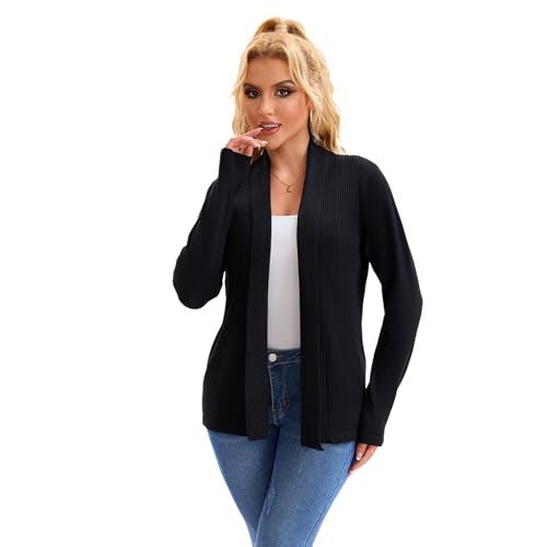 Women’s Open Front Cardigan, Soft Knit Ribbed Long Sleeve Sweater for Work Casual Travel Daily Outfits2