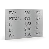 DECOHO Plaque de Tare Argent Texte Noir pour remorque Caravane Utilitaire - Marquage Gravure Laser - Plaque Constructeur - 100 x 70 mm