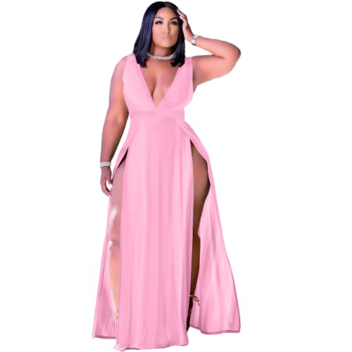 Image of Women's Plus Size Maxi Wrap Dress Sleeveless Deep V Neck Split Dress