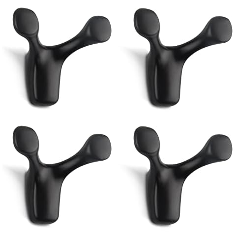 Pack of 4 Double Coat Hooks Antler Shape, Modern Matte Black Towel Hooks Wall Mounted Wall Hooks Zinc Alloy Coat Hooks Ideal for Bathroom Kitchen Bedroom Coat Hooks with Screws Cover