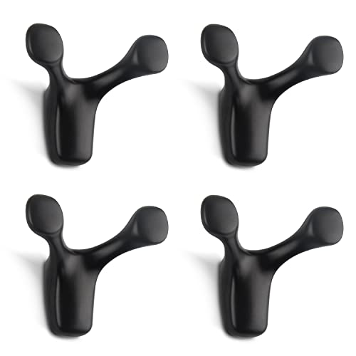 4 Stück Doppelt Garderobenhaken Geweihform, Moderne Mattschwarz Handtuchhaken Wandmontage Wandhaken Zinklegierung Kleiderhaken Ideal für Badezimmer Küche Schlafzimmer Mantelhaken mit Schrauben Cover