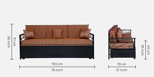 Image of 3 Seater Metal Sofa Cum Bed with Hydraulic Storage | Single Size Sofa Cuma Bed | 3 Seater Sofa Set, Metal Sofa Set for Living Room (Multi Brown & Black, Queen Size (76 x 60))