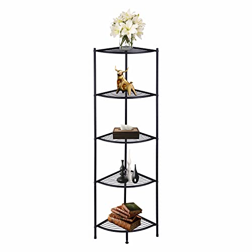 L&H Unico 5-Tier Corner Spa Tower Standing Corner Wire Shelving Unit Storage Furniture Multipurpose Space Saving Storage Rack, Black #TOP2