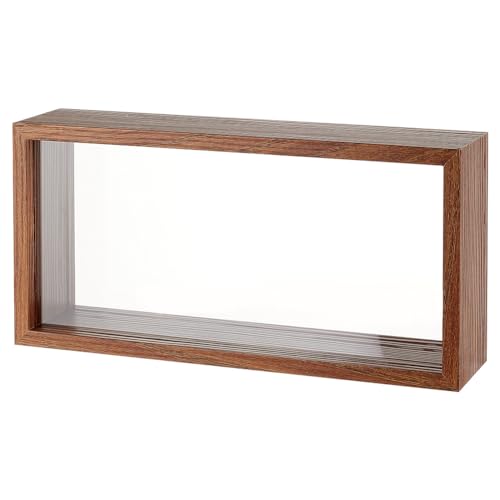 OLYCRAFT Caja de Sombra Rectangular de Madera de 25,9 x 12,6 x 6 cm, Marco de Caja de Sombra con Ventana acrílica Transparente de Doble Cara para Flores secas y Hojas, Color marrón Nogal