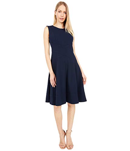 Image of Tommy Hilfiger Women's Sleeveless Jewel Neck Crepe Knee Length A-Line Dress