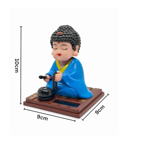 Image of Solar-Powered Moving Head Buddha Statue| Feng Shui Monk Figurine for Positive Energy, Peace & Prosperity | Shaking Head Buddha Idol for Car Dashboard, Home & Office Decor (Blue)