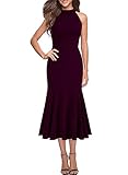 WOOSEA Womens Sleeveless Halter Neck Bodycon Mermaid Cocktail Party Midi Dresses Wine