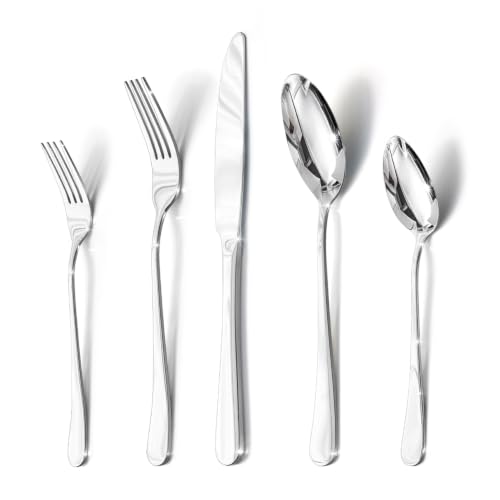 HIKAA 60PCS Silverware Set Service for 12, Premium Stainless Steel Flatware Set Mirror Polished, Modern Kitchen Cutlery Set with Spoons Forks Knives, Dishwasher Safe Utensils for Home Restaurant - image 1