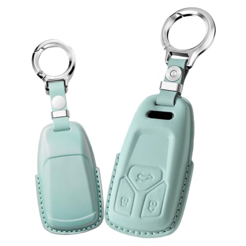 Jinhon for Audi Nappa Leather Key Fob Cover Replacement Fit for Audi A4 A5 Q7 Q5 TT A3 A6 S4 S5 SQ5 R8 S5 TT TTS Keychain Key Holder Automative Decoration Accessories 3 Button Cyan Blue
