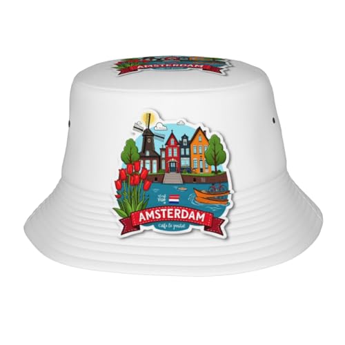 Tessuto twill di poliestere di alta qualità: realizzato in twill di poliestere di alta qualità, questo cappello alla pescatora con stampa di paesaggio urbano di Amsterdam offre un tocco liscio, morbido ed è leggero e traspirante, garantendo un comfort tutto il giorno.