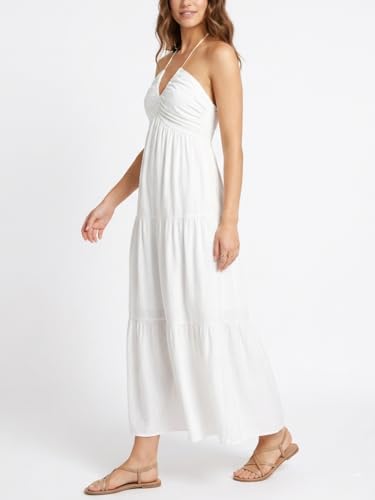 Image of Women's Casual Halter Tiered Vacation Maxi Dress with Pockets