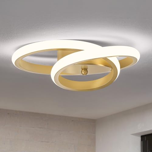WOKNOS Moderne LED Deckenlampe 24W Gold Deckenleuchte 4000K Neutralweiß 30cm Aluminium Deckenleuchte für Flur Küche Foyer Waschküche Schlafzimmer Wohnzimmer