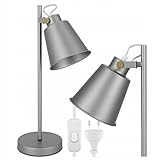 SMART LED Schreibtischlampe E27, Runde Leuchtenkopf für Homeoffice, Büro Tischlampe, Grau, Austauschbare Lichtquelle, Klassischer Look, Verstellbar (Grau)