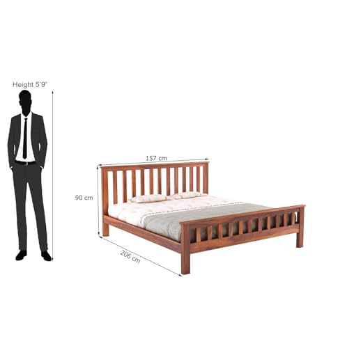 Image of SANKAT MOCHAN Industries Solid SHEESHAM Honey Brown Wooden Queen Size Bed Double Bed Furniture for Bedroom, Living Room, Home & Hostel (Honey Finish) Matters Size (5 * 6) (Double)