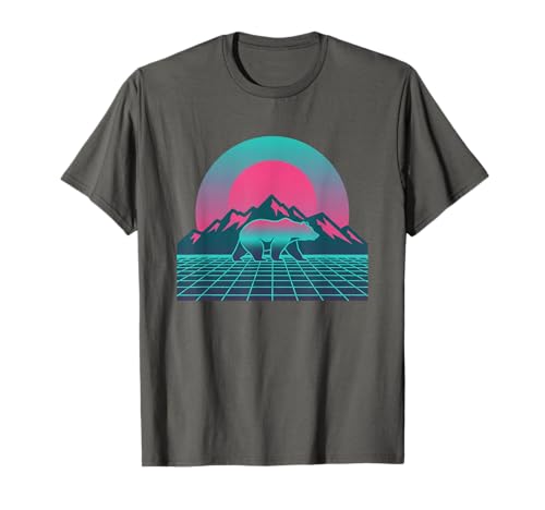 Retro Bear Sunset Mountain Vaporwave Estilo estético Camiseta