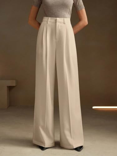 Image of KOTTY Women's Beige High Waist Wide Leg Straight Trouser for Formal and Office Wear