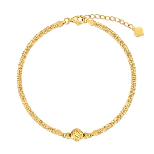 Image of 18K Solid Gold Mesh-link Chain Anklets for Women, 2.4mm Gold Italian Durable Chain Ankle Bracelet with Lobster Claw Jewelry Anniversary Birthday Jewelry Gift for Her 8 inch-10 inch