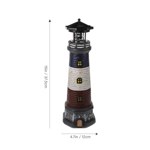 Image of DOITOOL Solar Rotating Lighthouse Outdoor Lantern Garden Decor Resin Street Light - Black