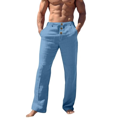 DuDubaby Mens Pants Yoga Beach Loose Fit Casual Summer Elastic Waist Drawstring Baggy Trousers with Pockets