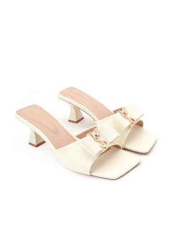 Image of DROP BOLD SQUARE TOE KITTEN HEEL WITH ELEGANT BOW DETAIL FOR WOMEN